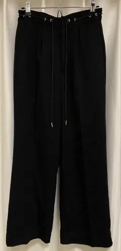 新品☆ディスコート☆ハイウエスト ワイドストレートパンツ☆ブラック☆紐ベルト