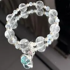 透明感抜群 氷感ホワイトクォーツ アクアマリン 惑星チャーム 天然石ブレスレット
