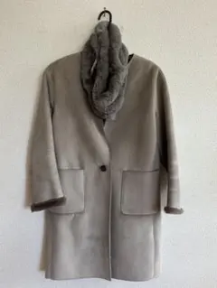 PLST グレー ファー　コート ノーカラー 2ポケット