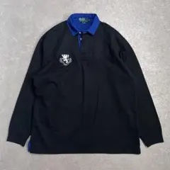 【極美品】ポロラルフローレン ラガーシャツ刺繍 ブラックブルー XL
