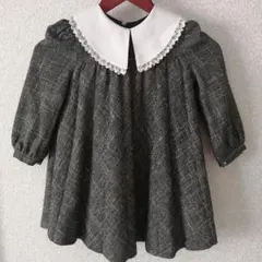 グレー レース襟 バルーンスリーブ ドレス　110cm