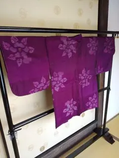 OK-14/26　アンティーク　羽織　銘仙　紫色地　椿