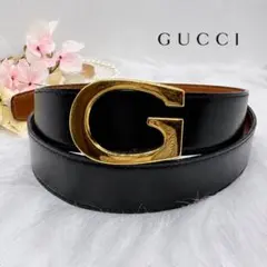 未使用級✨GUCCI グッチ インターロッキングレザーベルト 黒 ゴールド