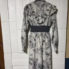 レトロ調フラワープリント フリル付きワンピース　archive