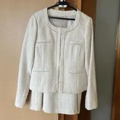 アイボリー ツイード風 スカートスーツ　入学式用スーツ　セットアップ