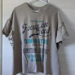 ベージュ ロゴプリント フリル袖 Tシャツのサムネイル