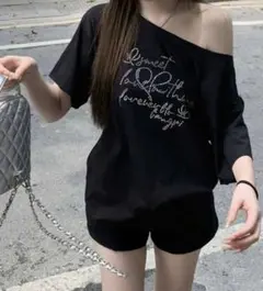 SHEIN オフショル Tシャツ ラインストーン