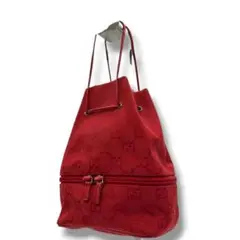 希少 GUCCI グッチ　ハンドバッグ　赤　GGキャンバス　巾着　レザー　s20