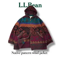希少【90s L.L.Bean】ネイティブ柄 ウールジャケット フード付 本革