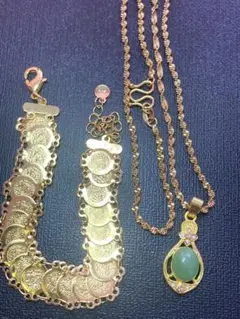 翡翠　ゴールドネックレス　ゴールドブレスレット　純金鍍金24kgp 刻印