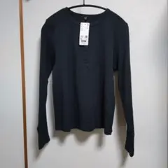 今期新品UNIQLO リブヘンリーネック Tシャツ XLブラック
