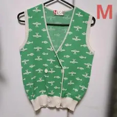 LSM 飛行機柄 ニットベスト グリーン