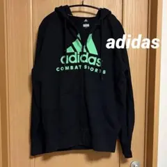着用1度　adidas パーカー　黒×緑　メンズ　L 春秋冬　裏毛