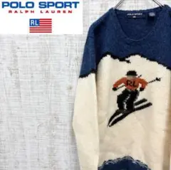 IR89《香港製》ポロスポーツ　ハンドニット　スキー柄ラムウールセーター
