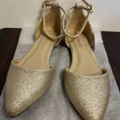 ゴールド グリッター ポインテッドトゥ シューズ