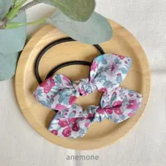 リバティ・ピーターメドゥ×ネイビー◇リボンヘアゴムセット◇ハンドメイド