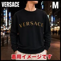 208　VERSACE 刺繍 ロゴ スウェット 黒 Mのサムネイル