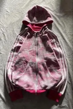 00s old adidas ピンク 迷彩 カモ ジップパーカー グランジ 短丈