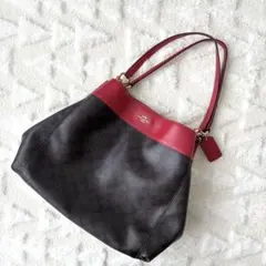 極美品　コーチ　coach トートバッグ　ショルダーバッグ　シグネチャー　赤