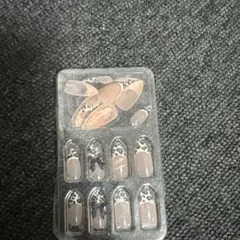 ネイルチップ ヒョウ柄 リボン フレンチ