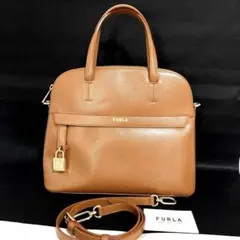 【F】美品！FURLAフルラ　パイパー　ハンドバッグ ショルダー　ブラウン