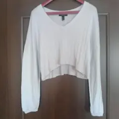 フォーエバー21、クロップド ショート丈長袖 トップス、薄水色系