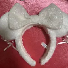 ディズニー ミニー カチューシャ 白 スパンコール イヤリング ファー ホワイト