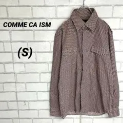 コムサイズム　長袖シャツ　総柄　エポーレット　　肩章　赤ピンク　通年使える　S