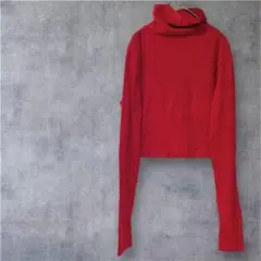 【XL】赤 長袖タートルネック リブ レッドロングスリーブ