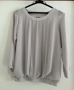 上品 グレー プリーツブラウス 7分袖 M フォーマル オフィス 入学式