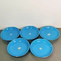 【まずまず美品】たち吉 ブルー 取皿5枚 柄違い 花鳥柄 21cm 和モダンのサムネイル