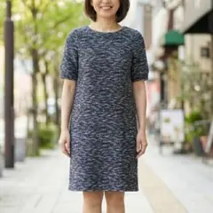 セオリーリュクス 36 体型カバー ツイード調 サックワンピース 膝丈 ウール混
