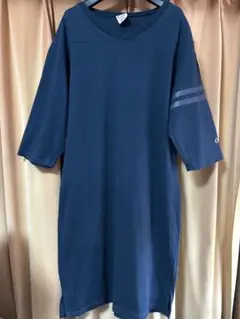 七分丈 半袖 Champion ワンピース スカート ネイビー 紺 ブルー M