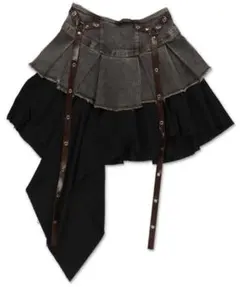 SPINNS レイヤードデザイン デニムミドルスカート インパン付き