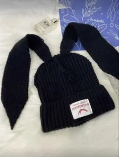 SHEIN うさ耳ニット帽 ブラック