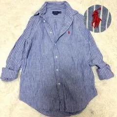 【極美品】ポロラルフローレン　ストライプ　リネンシャツ