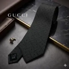 美品 GUCCI グッチ ネクタイ シルク100% 総柄 Gロゴ グレー系