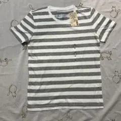 無印良品　ホワイト/グレー ストライプ 半袖Tシャツ Mサイズ