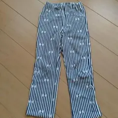 女の子　裏起毛パンツ　130センチ　ネイビー、ストライプリボン柄