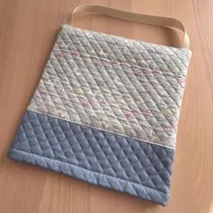 防災頭巾カバー　リボン　ブルー　座布団タイプ　ハンドメイド　正方形