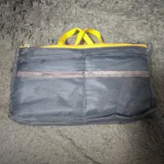 【バッグインバッグ】グレー メッシュポケット 取っ手付 仕分け 鞄整理 ナイロン