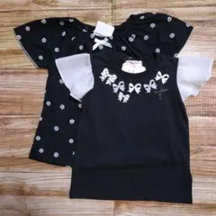 新品 未使用 花柄 胸元リボン 袖シースルー 半袖 Tシャツ 女の子 110
