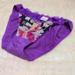 エメフィール 花柄プリント レース リボン ショーツ パープル Mサイズ