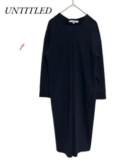UNTITLED Vネック 膝丈ワンピース　カットソー　ネイビー　1