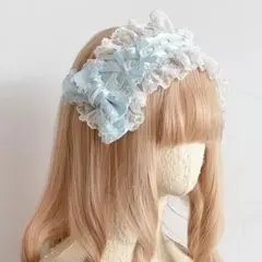 海外ハンドメイド　ロリータ リボン ヘッドドレス 水色 可愛い コスプレ