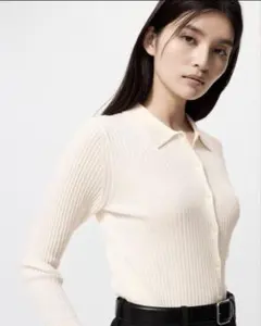 UNIQLO ユニクロ　メリノウール　リブポロカーディガン