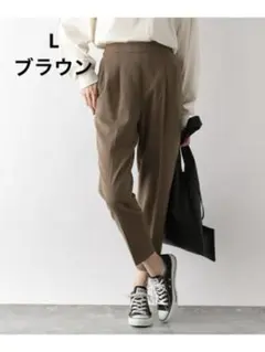 GLOBAL WORK ウツクシルエットテーパードパンツ L ブラウン 茶色のサムネイル
