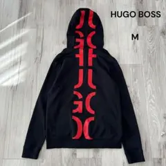 HUGO BOSS ジップアップパーカー フーディー M 黒赤 バックプリントのサムネイル