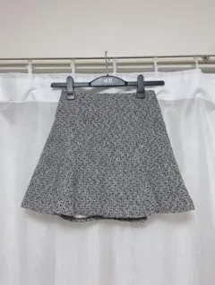 フレアミニスカート　ツイード　リボン　韓国ファッション　ウエストマーク