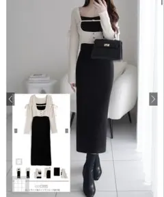 配色レイヤード風ニットワンピース[lt170]